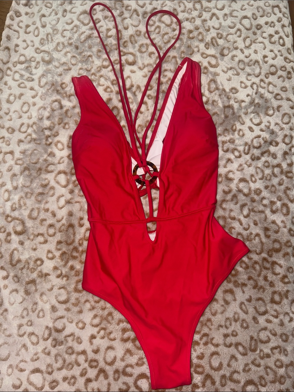 Red One-Piece Plunge Swimsuit with Keyhole Detail